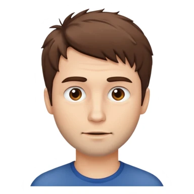 Create an emoji of a man with white skin and short brown but slightly messy hair sticker