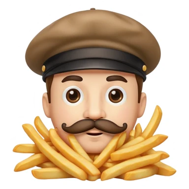 French fries with face beret and mustache  sticker