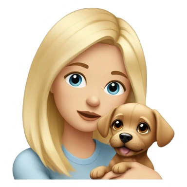 Cozy blonde hair girl with blue eyes sitting at home with her small toy terrier puppy  sticker