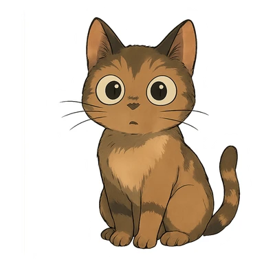 a curious cat with big expressive eyes, ghibli style sticker