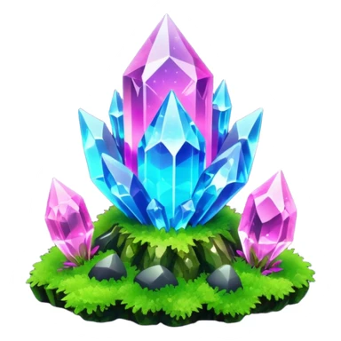 Crystal growing from moss with neon aura sticker