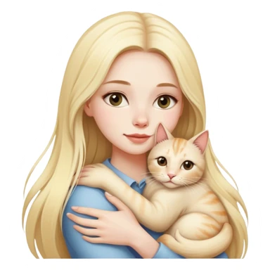 pretty woman with pale skin, very long blonde hair hugging a cat sticker