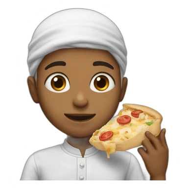 Fair skin muslim boy eating food sticker