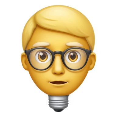 face with glasses and a lightbulb, representing insightful experience, classic apple emoji style sticker