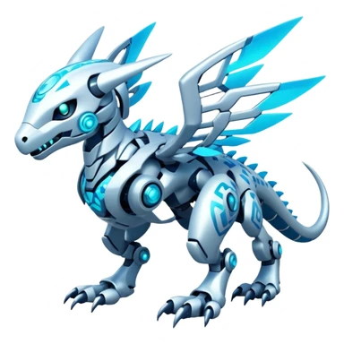 Futuristic mechanical modern badass cool shiny white with glowing cyan-blue animal Digimon Fakémon hybrid full body with intricate patterns sticker