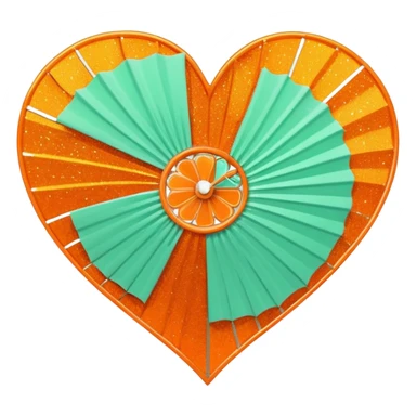 orange glittery heart, chopped  in pieces like shattered glass edges  with a couple mint green art deco fans  sticker
