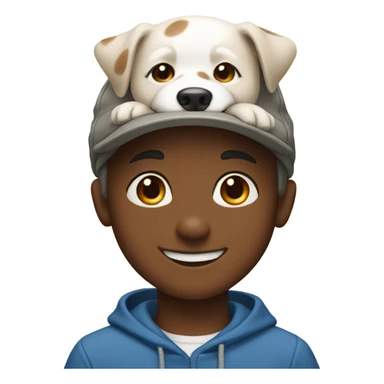 smiling boy with dog hat sticker