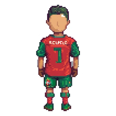 Ronaldo, pixel art style, wearing Portugal jersey sticker