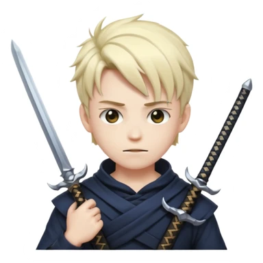Way cooler with aura very aura and shadow on his face and adult face body Create me an anime character boy emoji looking very cool with swords on his hand sticker