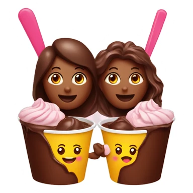 Chocolate icecream in a cup with 2 women sticker