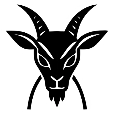 Make the black goat from the front have a darker, more gothic aesthetic, with no background. Focus on a gothic style with dark, moody tones and sharp, eerie details. Remove any background, leaving it transparent. sticker