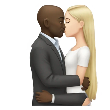 White girl dark hair kissing bald black man sticker
