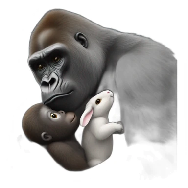 gorilla kissing a rabbit hyperrealistic sticker