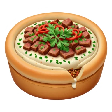 open meat esfirra with lightly toasted dough, meat filling with onion and parsley sticker
