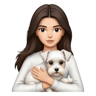 brunette Kendall Jenner with long hair holding on the hands white Schnauzer sticker