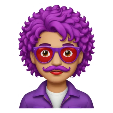 purple haired, curly big haired mexican boy with red sunglassess, vrey cool and lipstick and mstache sticker