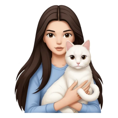 brunette Kendall Jenner with long hair holding on the hands white cat sticker