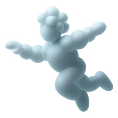 flying person made entirely of white convex clouds, matte glass style, concise, no background sticker