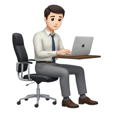 Rich man sitting on a office chair, working at desk, looking to laptop in shirt, dark hair, he is german very beautiful looks like, full body view sticker