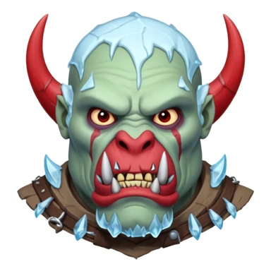 Fantasy orc emoji portrait, tusks covered with ice and crimson frost cracks, cold predator expression, winter hunt atmosphere, minimal clean emoji design, male/female variant
 sticker