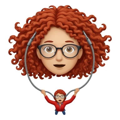 bungee jumping face only with hair flying red long curly hair and glassess sticker