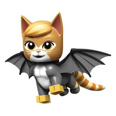 Lego Batman riding a Grey and black tabby kitten with white legs, razor sharp talons and wings of fire  sticker