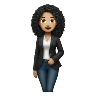 White girl with black curly long hair in wearing blazer sticker