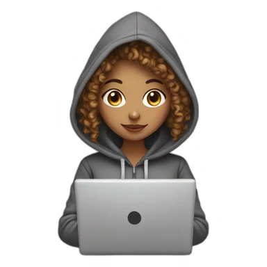 a west eastern tenage curly girl wearing a hoodie working on a laptop sticker