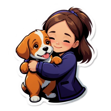 A girl hugging dog sticker