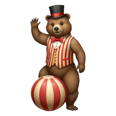 Vintage circus grizzly bear standing on striped ball wearing vest and top hat sticker
