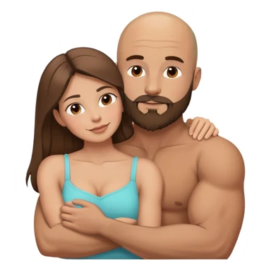 Beautiful light brunette cuddling her muscular bald beard husband sticker