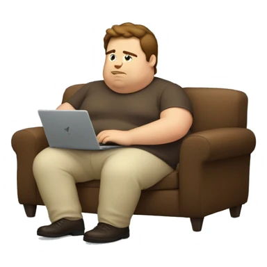 fat man coding on couch with brown hair sticker