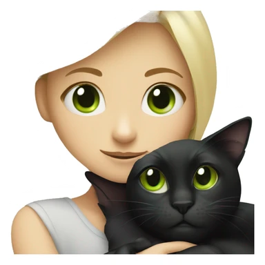 Blonde girl with green eyes hug black cat sticker