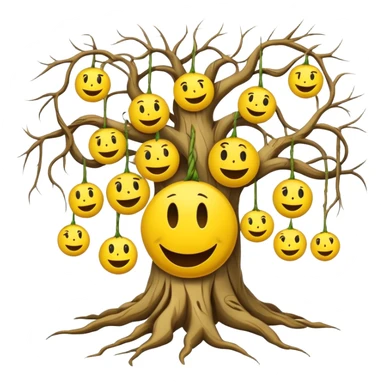 roots, tree, angry smiley faces hanging on branches sticker