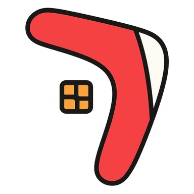 playful outlined icon of a red and white boomerang, Microsoft Power Pages logo subtly integrated, clean look sticker