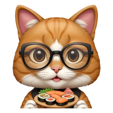cute girl cat with really big square glasses with super thin frames eating sushi sticker