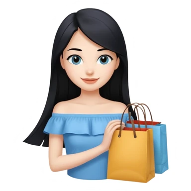 cewe ramah Kulit putih bersih, rambut hitam panjang sleek lurus. Pakai atasan biru muda off the shoulder . Pose tangan pegng belanjaan , tatapan senyum percaya diri. viber girls boss sticker