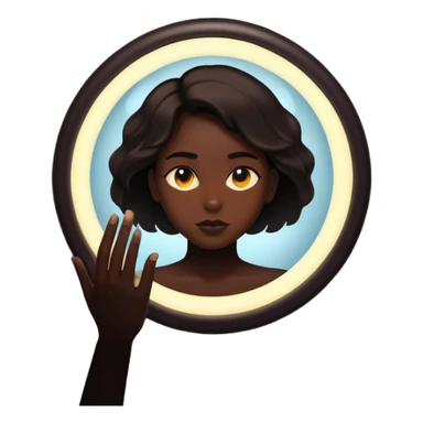 Un espejo con un brillo hipnótico en el centro de un espacio oscuro y una persona en silueta sticker