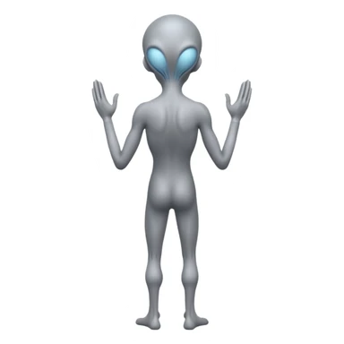 fullbody STANDING AND PRAYING HANDS gray alien FROM BEHIND  BACKVIEW sticker