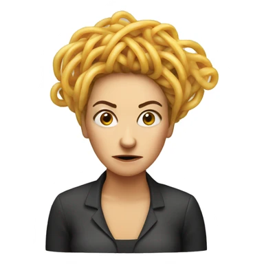 a slightly angry woman with spaghetti as hair, smoking sticker