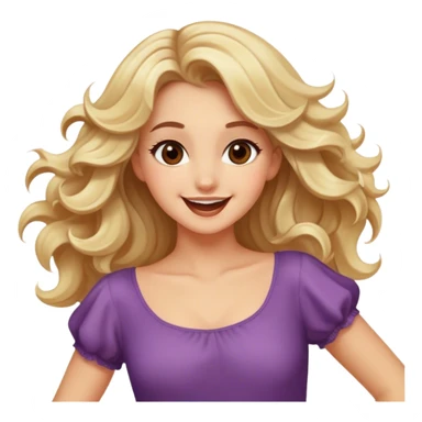 Pretty blonde model, brown eyes, soft wavy hair, happy dance sticker