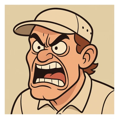 mad golfer's face, expressive, exaggerated anger, golf cap, cartoon style, bold lines sticker