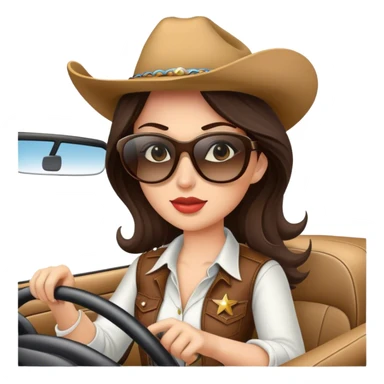 Brunette Cowgirl wearing sunglasses driving sticker