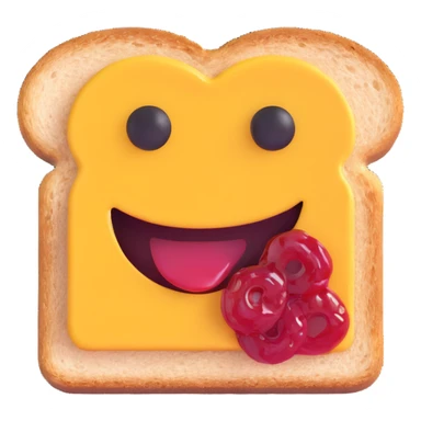 3D emoji style, surprised slice of toast with jam smiley face sticker