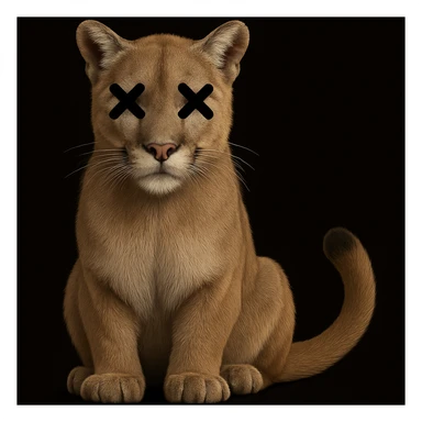 Overlay cartoon X's on the eyes of the mountain lion, keep everything else 100% identical—pose, style, lighting, and background. Maintain the original style and look exactly as in the reference image. sticker