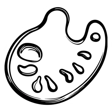 Detailed artist's palette with paint blobs and palette holes. Hand-drawn icon style with transparent background. sticker