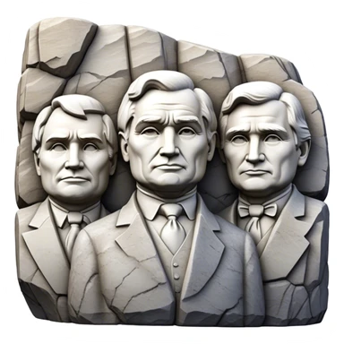 Cinematic Realistic Mount Rushmore Landmark Emoji, featuring the carved faces of four U.S. presidents, etched into the granite mountainside with dramatic lighting accentuating the rock textures. sticker