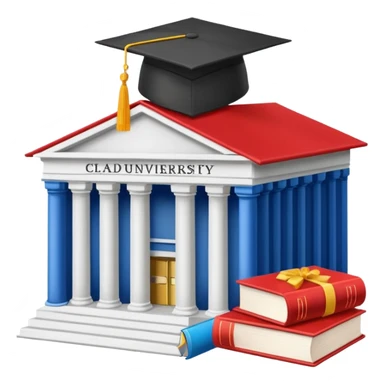 classic academic university building, books, graduation cap, bright colors sticker