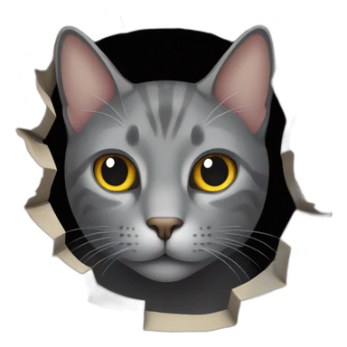 gray cat peaking out of hole sticker
