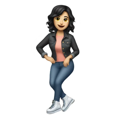 One Caucasian woman with black hair wearing jeans on roller skates cooking pancakes sticker